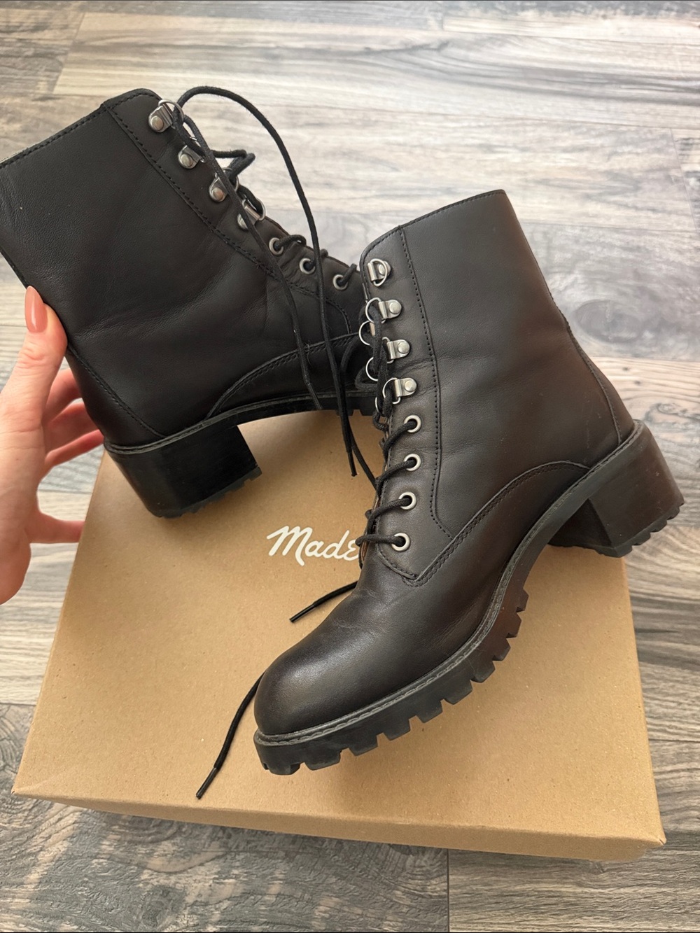 Madewell Black Leather Lug-Sole Lace-Up Ankle Boots